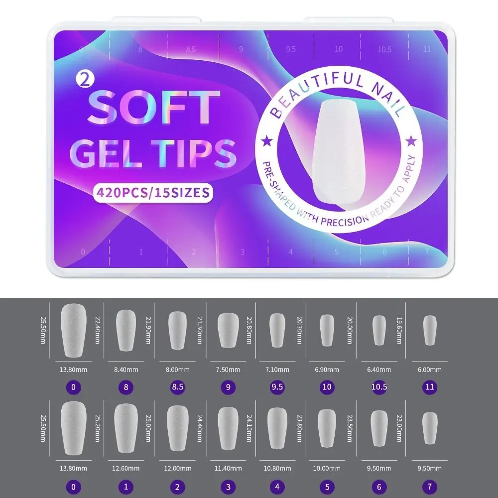 

420Pcs Frosting Nail Gel Tips Finger Extension Full Cover Fake Nails False Nails Almond Square Coffin