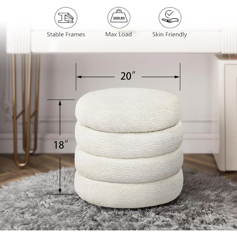 Storage Ottoman, Round Ottoman with Storage, Vanity Stool oot Rest with Removable Lid, Round Boucle Upholstered or Living Room P