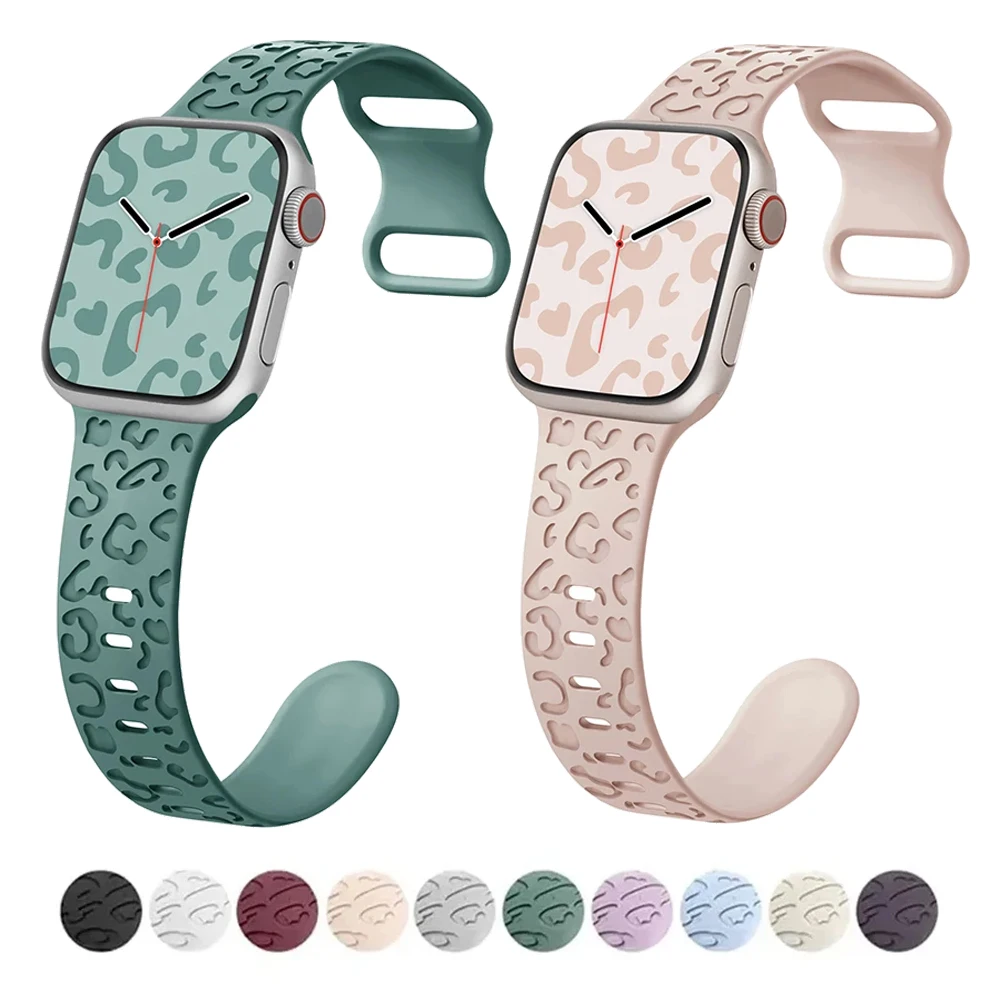 Leopard Engraved Strap For Apple Watch Band 44mm 40 45 49mm 41 38 42mm silicone band for iwatch series 7 se 3 6 8 ultra bracelet