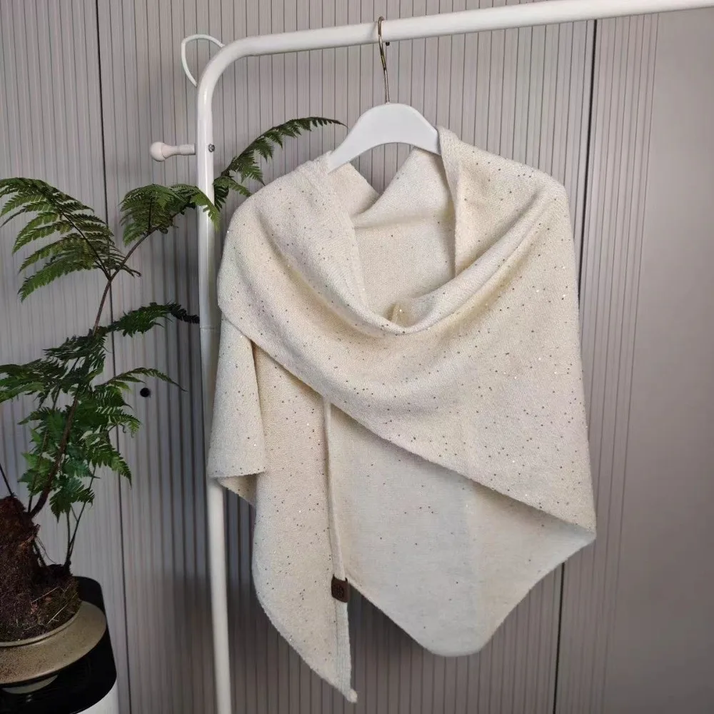 

Женская модная зимняя теплая шерстяная шаль, высококачественный термозащитный вязаный шарф для шеи, корейский треугольный шарф с блестками