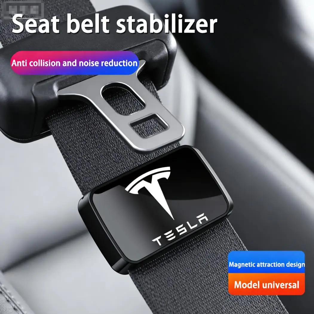 1 unidad de clip estabilizador y limitador ajustable para cinturón de seguridad automotriz con emblema para Tesla Model 3 Y S X Cybertruck Juguete Roadster
