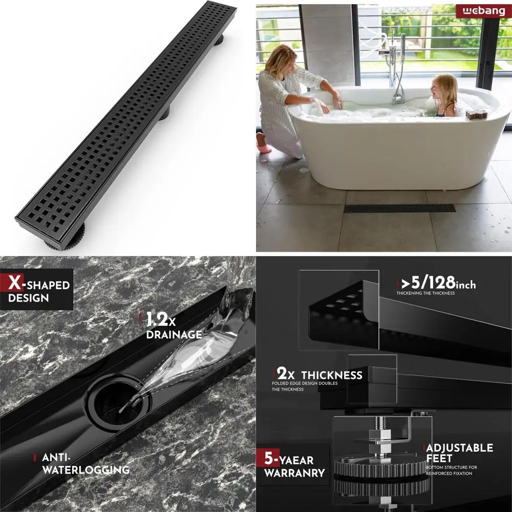 استنزاف دش خطي مستطيل 36 بوصة مع غطاء نمط فتحة مربعة، شبكة قابلة للإزالة، الفولاذ المقاوم للصدأ 304، الوصول إلى استنزاف الأرض