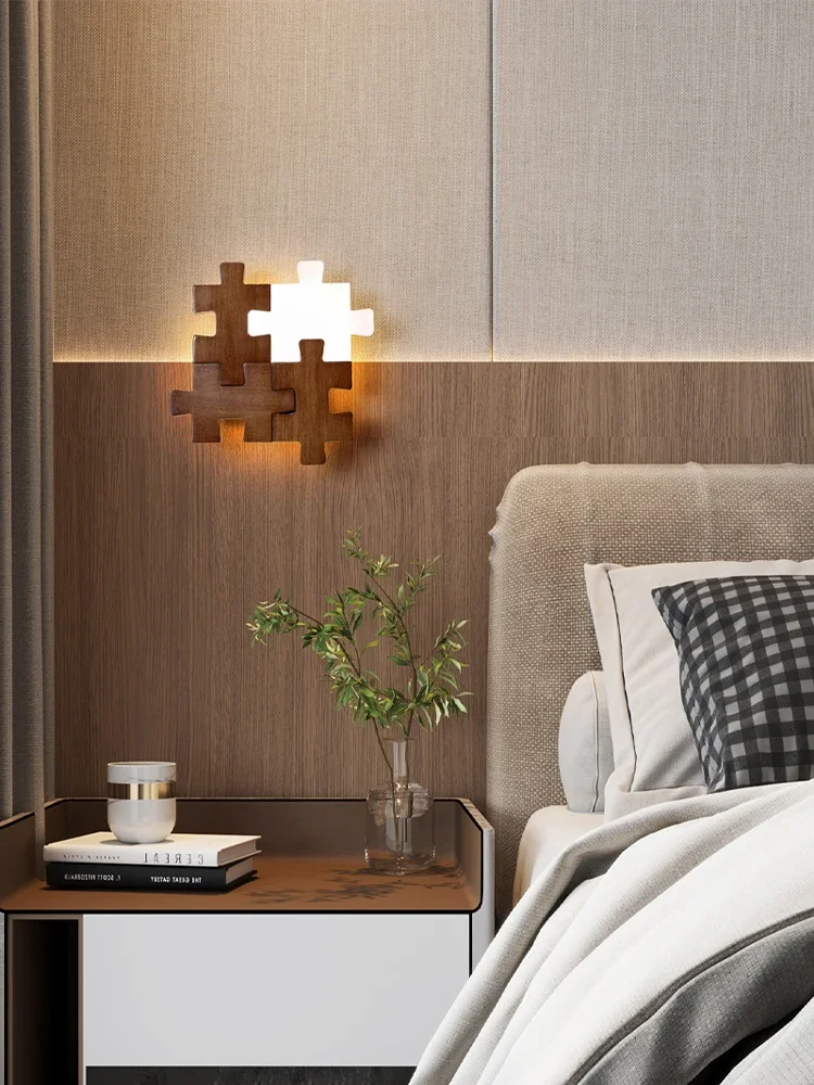 Walnut wall lamp bedroom bedside lamp modern minimalist hallway aisle light creative personality LED building block wall lamp