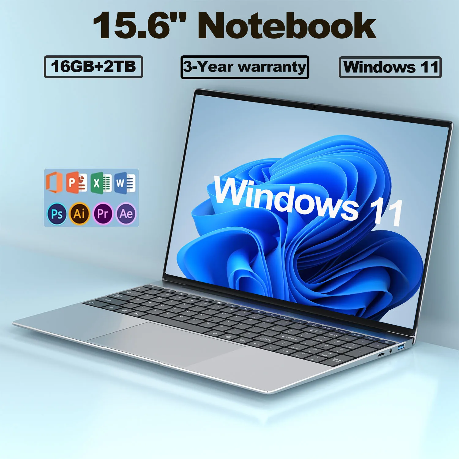 كمبيوتر محمول جديد 15.6 بوصة فائق النحافة Intel N3700 ألعاب الكمبيوتر المحمول 16 جيجابايت رام 2 تيرا بايت SSDWindows11 Pro 1920*1080 عرض كمبيوتر مكتبي للدراسة