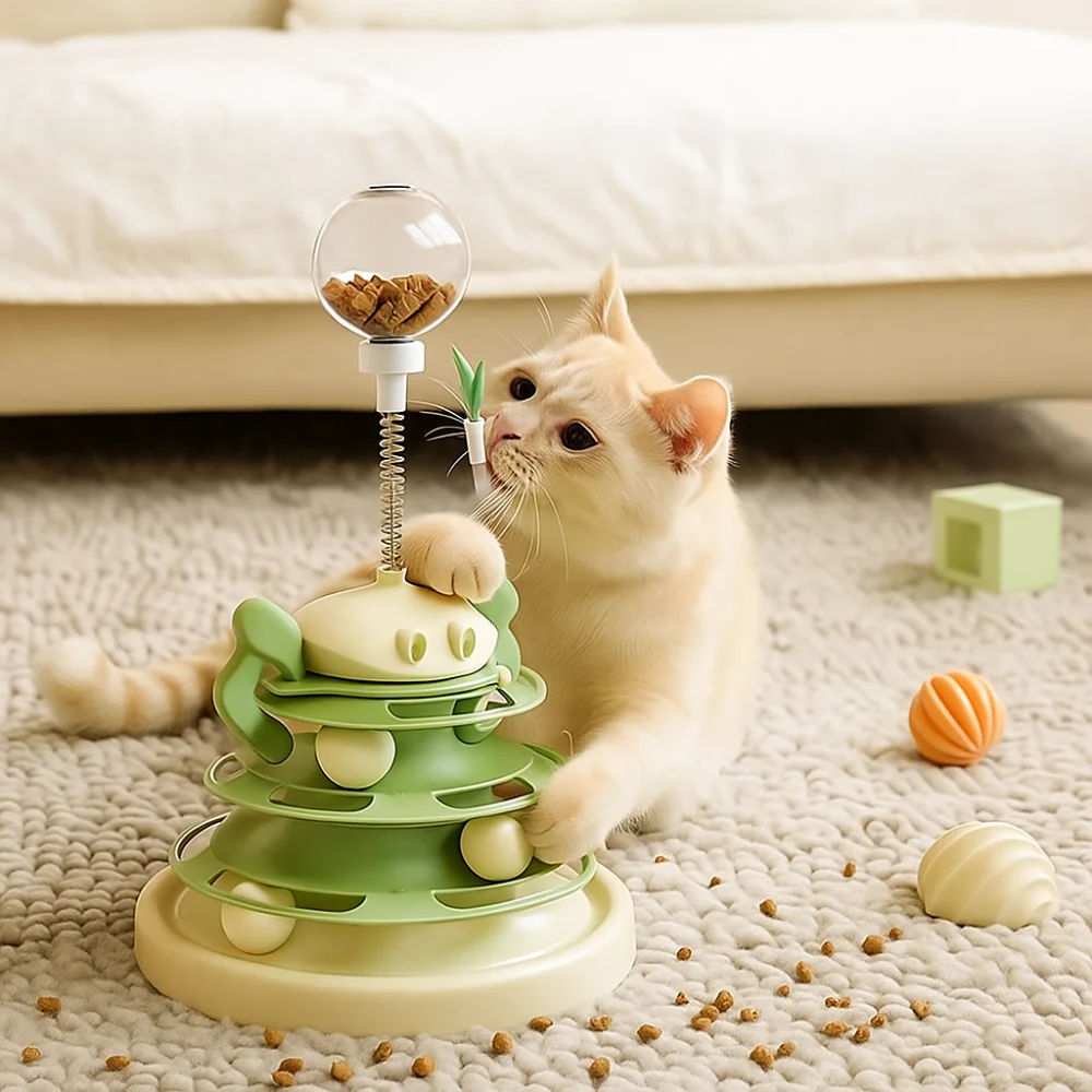 

4 Levels Cat Ball Track Toy Detachable Anti-slip Roller Balls Toy Wear-resistant Rotating Pet Puzzle Training Toy Cat Exercise