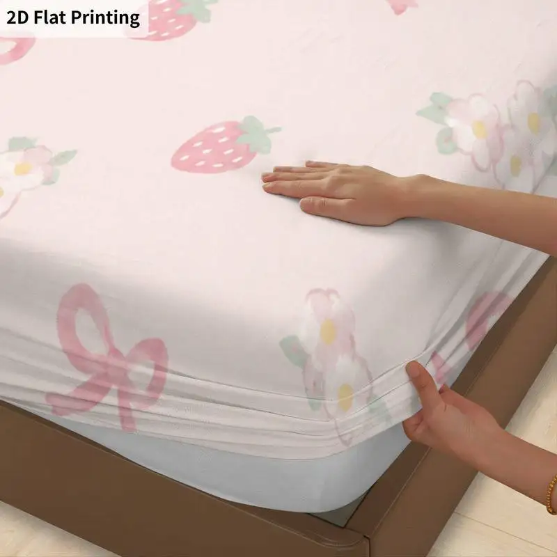 3Pcs Pink Bow Floral Fitted Sheet Three Piece Set (1*Fitted Sheet + 2*Pillowcases, Coreless), Bedding Set.