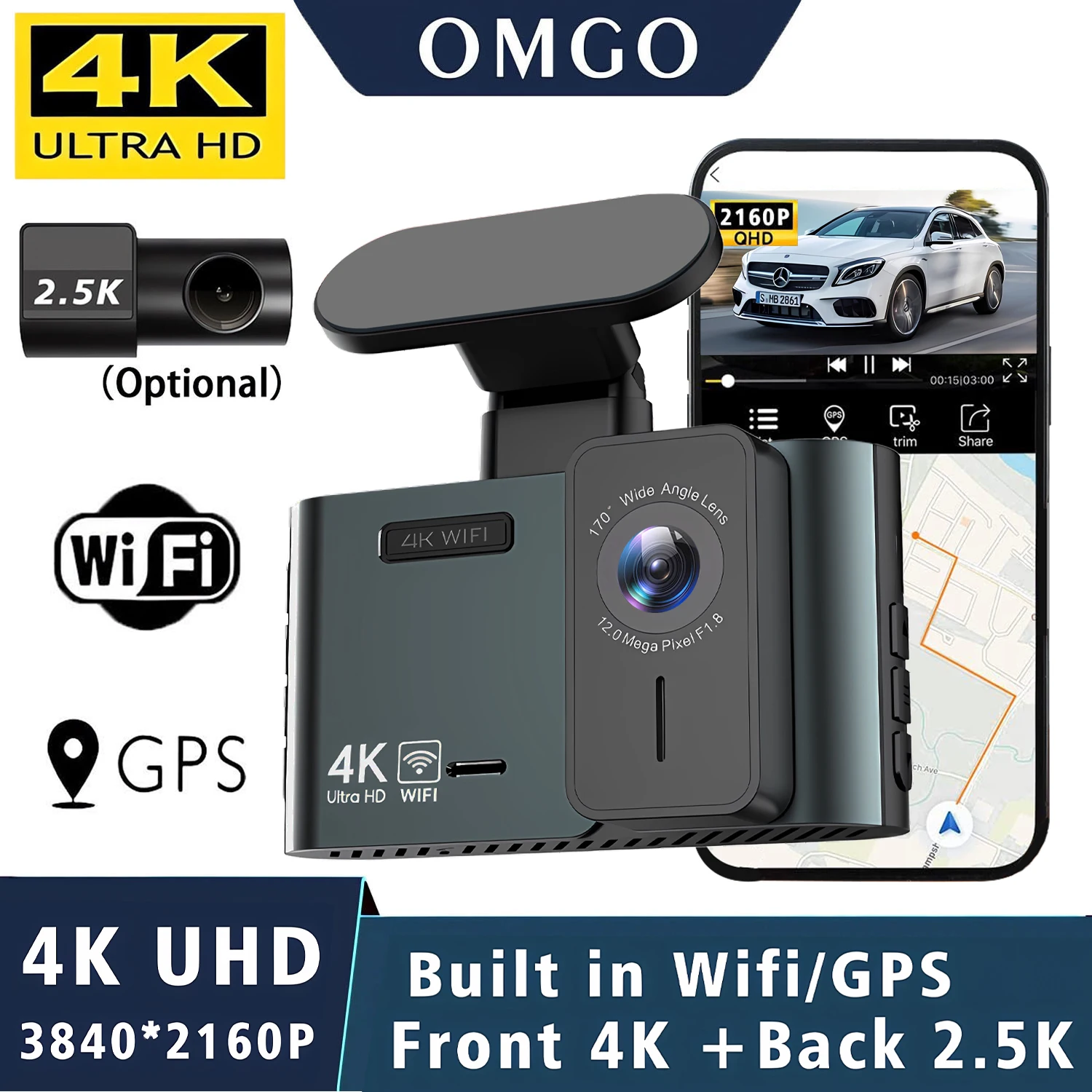 4K 2160P Car DashCam Mini Video Recorder Support 2.5K Rearview Camera WiFi Parking Monitoring Night Vision Black Box Car DVR