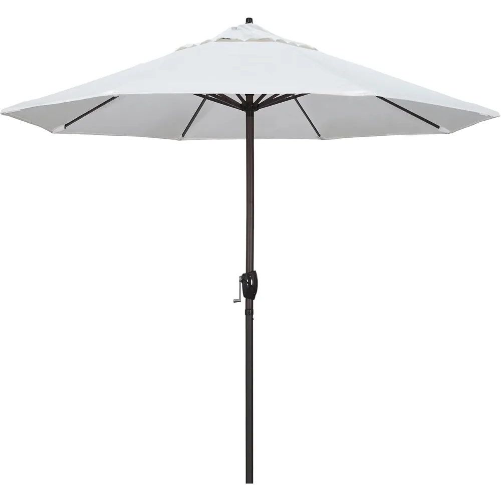 

XMSJ Umbrella 9' Round Aluminum Market Umbrella, Crank Lift, Auto Tilt, Bronze Pole, White Olefin
