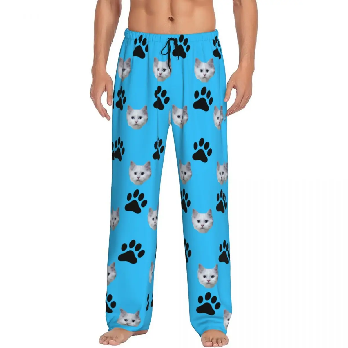 

Custom Printed Personalized Pet Cat Face Pajamas Pajama Pants Men Sleep Sleepwear Bottoms with Pockets