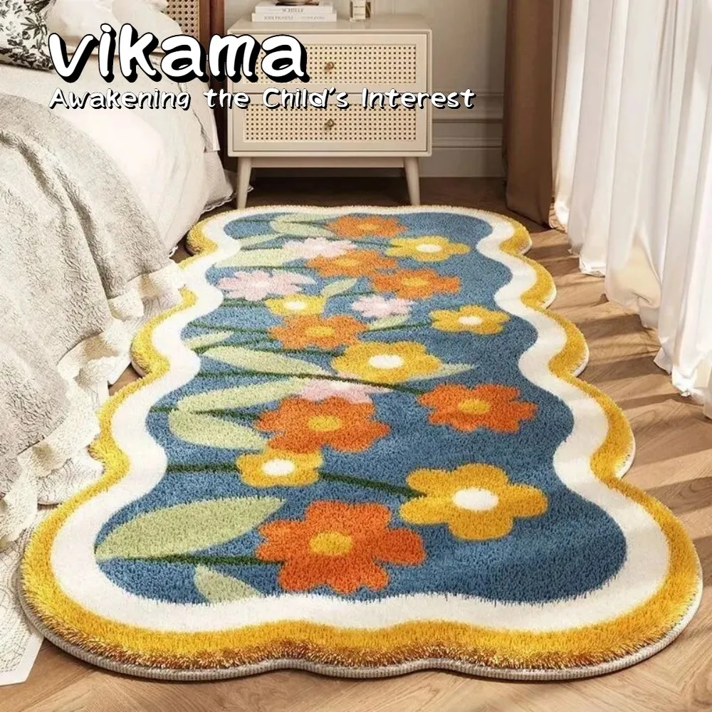 VIKAMA Faux Cashmere Rug, Thickened Absorbent Stain-Resistant Non-Slip Mat for Bedside and Home Use