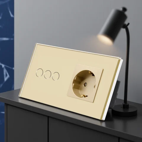 BSEED EU Wall Sockets Single Power Outlet Double Glass Frame USB Type-C Charge Ports Triple Socket Plugs Kids Protection 16A