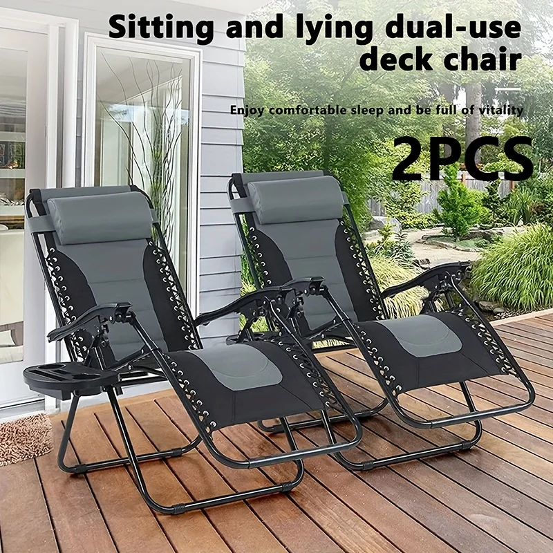 [Sedia pieghevole da esterno] Sedia pieghevole da esterno 2 pezzi con cuscino e portabicchieri |   Zero Gravity, capacità di carico di 330 libbre