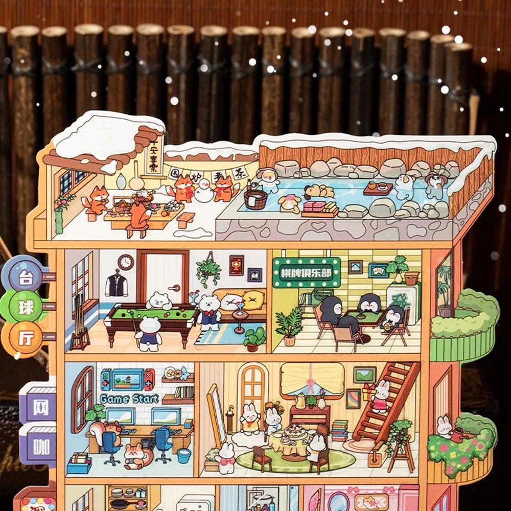 Nuevo 2025 de talla grande 3D bosque paisaje casa pegatina diversión Diy 2.5d cabina escena pegatinas bolsillo Festival regalo para niña chico