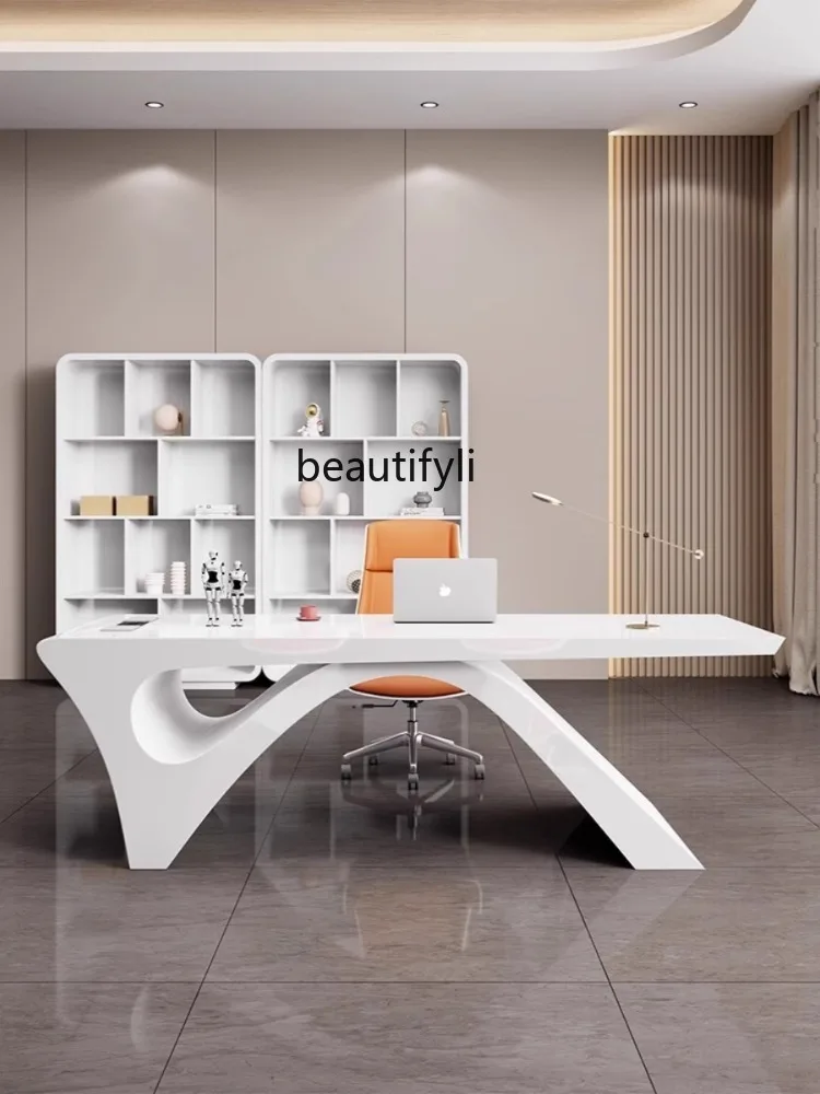 Light Luxury Paint Boss Desk Simple Modern White Negotiation Manager Desk Beauty Salon Medical Beauty Consultation Table