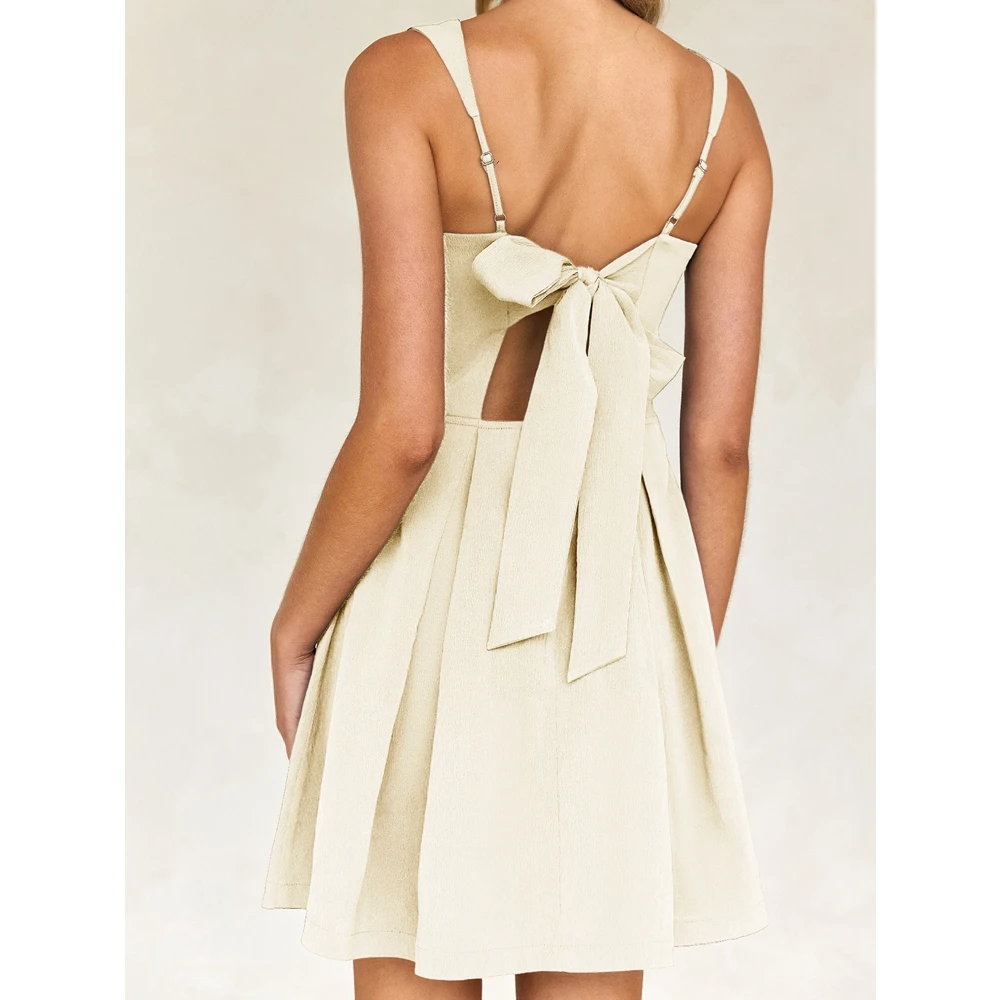 Zomerjurk Mode Spaghetti Band Sexy Korte Jurk Robe Femme Nieuw-in Terug Gebonden Zwarte Jurken Koreaanse Stijl Elegante Jurk