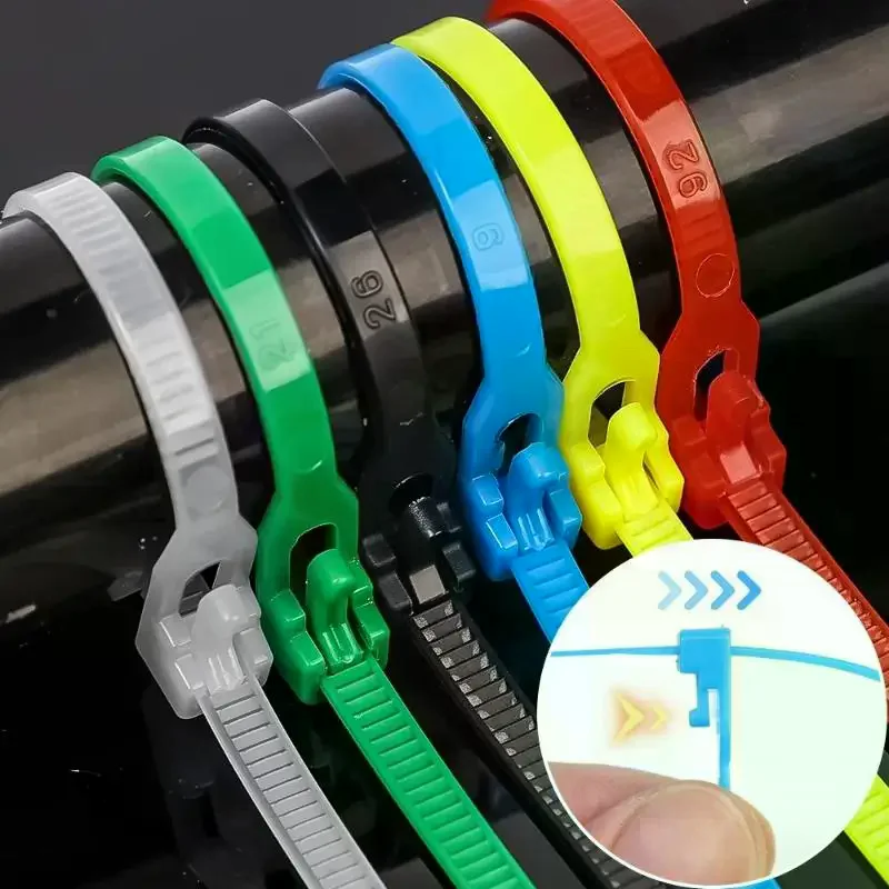 100 шт. съемные кабельные стяжки цветные пластиковые многоразовые кабельные стяжки нейлоновая петля на молнии Т-образная кабельная стяжка проволочная повязка
