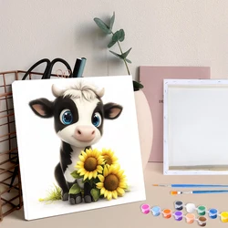 RUOPOTY Framed Animal Paint By Numbers Kit For Beginner Cow Diy Picture By Number Kits Drawing Kit Color By Number For Home Deco