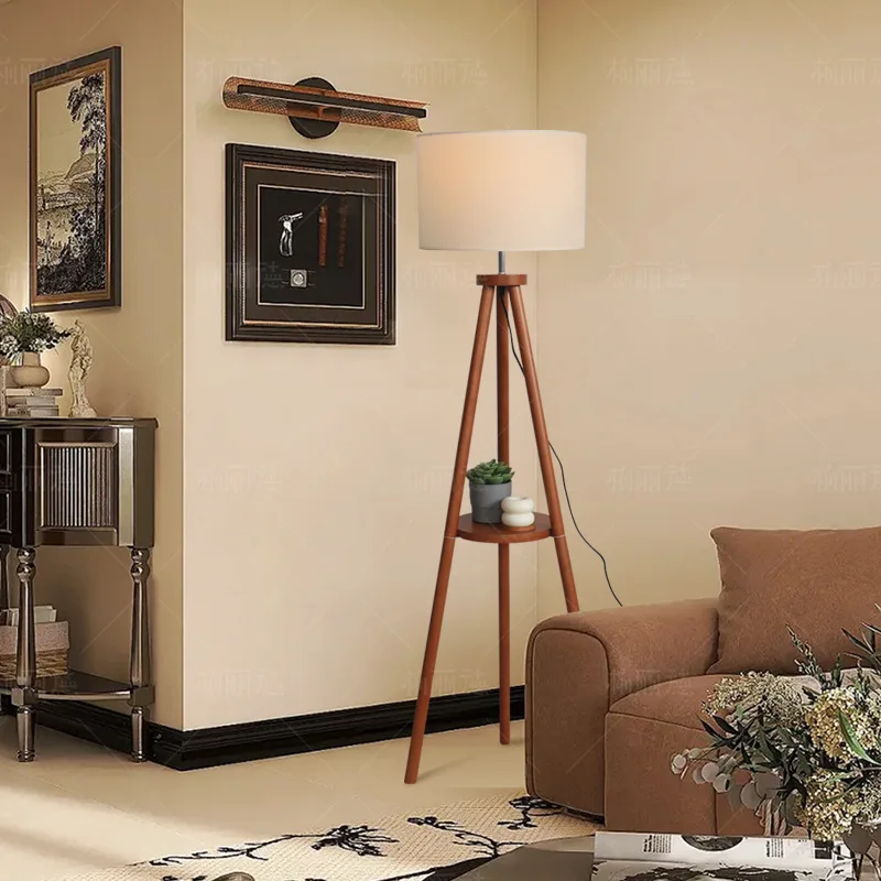 Log wind floor Japanese wabi-sabi wind Zen living room next to the sofa Master bedroom ambient light