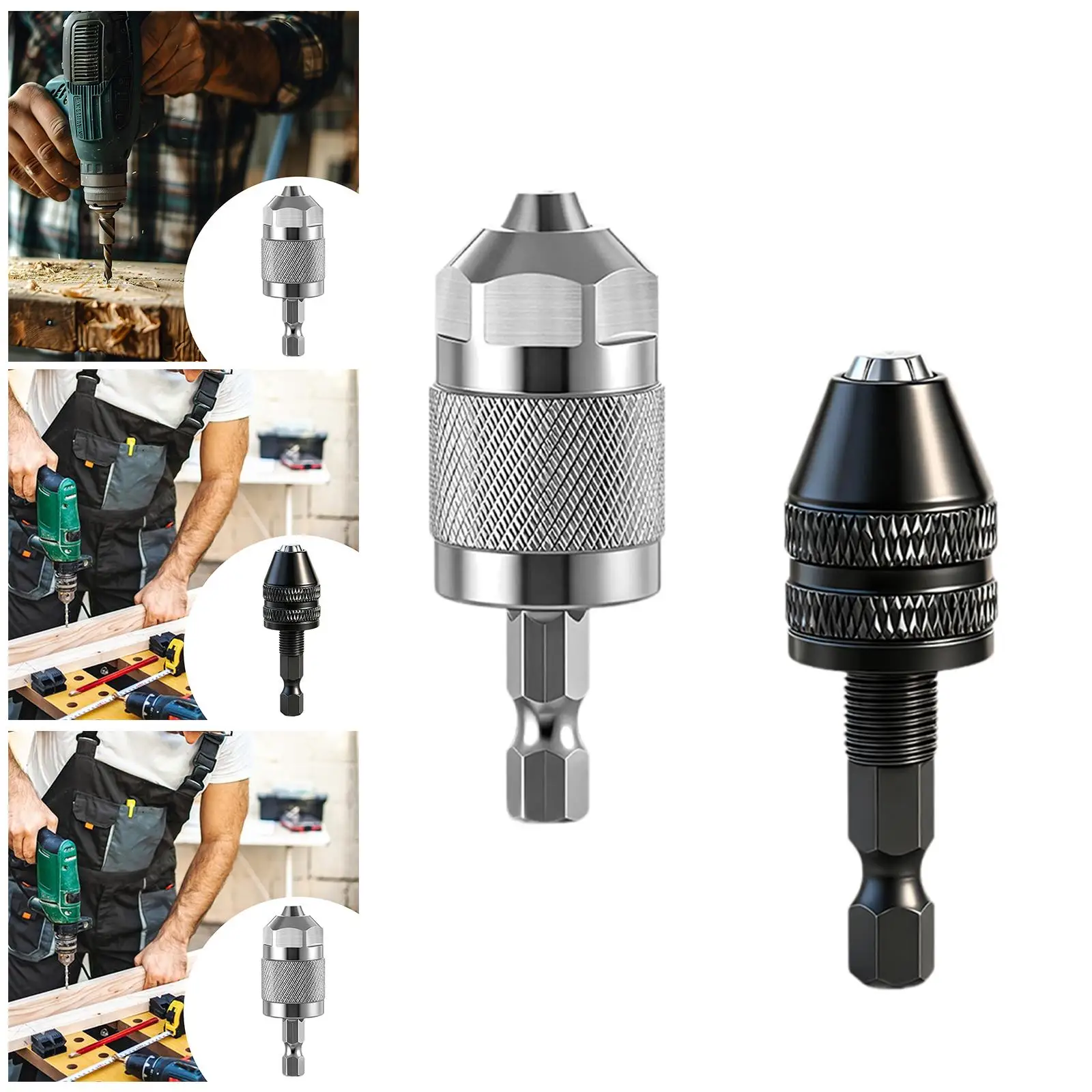 Premium Hex Shank Three Jaw Chuck Converter Keyless Mini Aluminum Alloy for Stable Drilling Use