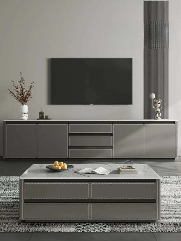 

Современный простой журнальный столик, комбинация гостиной, маленькой квартиры, напольный светильник, роскошная каменная тарелка, подставка для телевизора