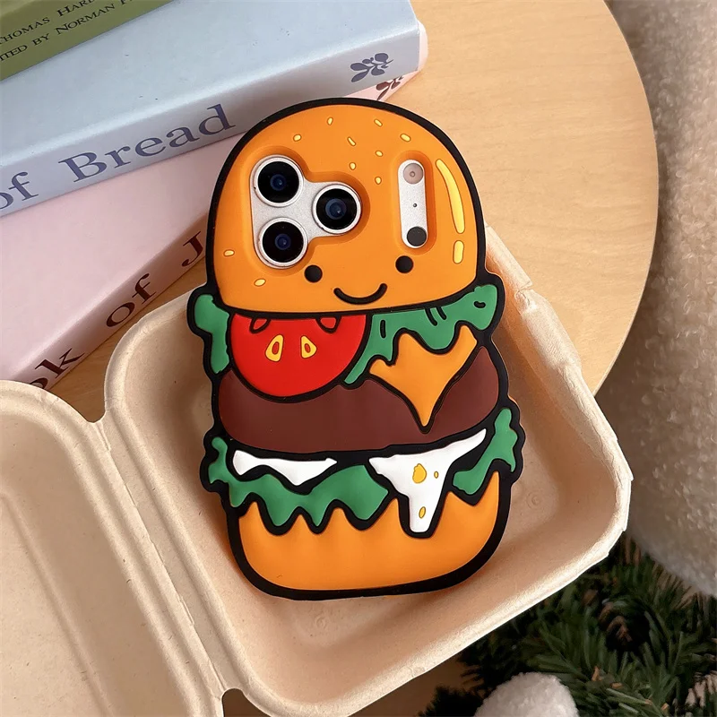 

INS Pop Funny Hamburger 3d Soft Silicone Case for iphone 17promax 16 Plus 15 14 12 13 Pro Max 15Pro Cute Patterns Kids gifts