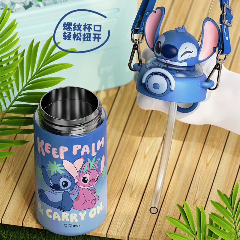 New Disney Lilo Stitch Water Kettle Thermos Cup With Hanging Rope Cute Portable Water Cup For Children Travel Cup Holiday Gifts