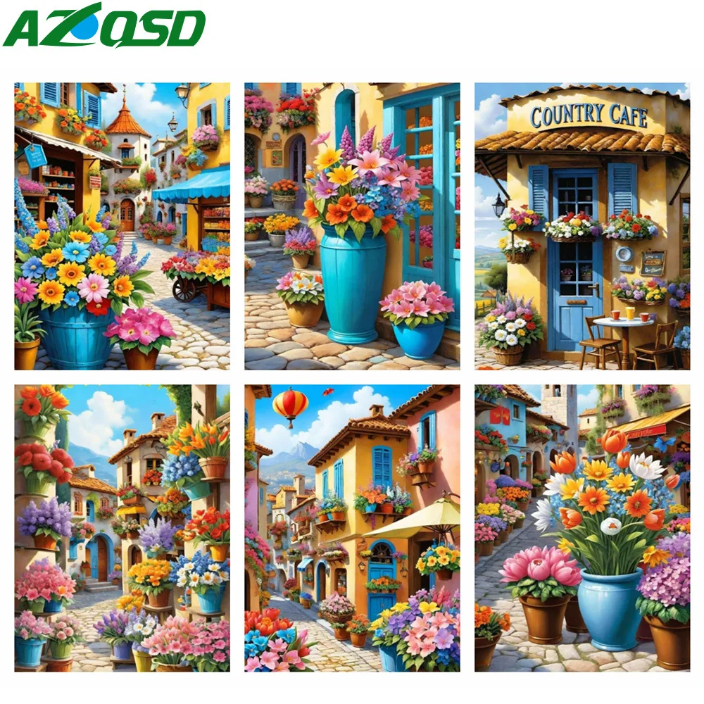 AZQSD 5d Diamant Malerei Landschaft Straße Stadt Voll Bohrer Wohnkultur Diamant Stickerei Blume Mosaik 5d Diy Geschenk Wohnkultur