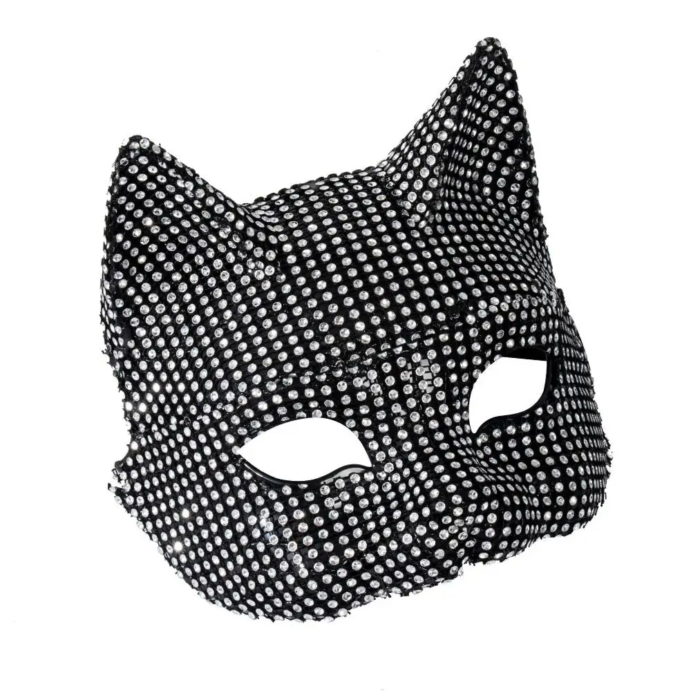 Ensemble de gants et masque demi-visage pour chat et fille, accessoire de Cosplay, strass, masque facial pour femme, Costume de fête d'halloween