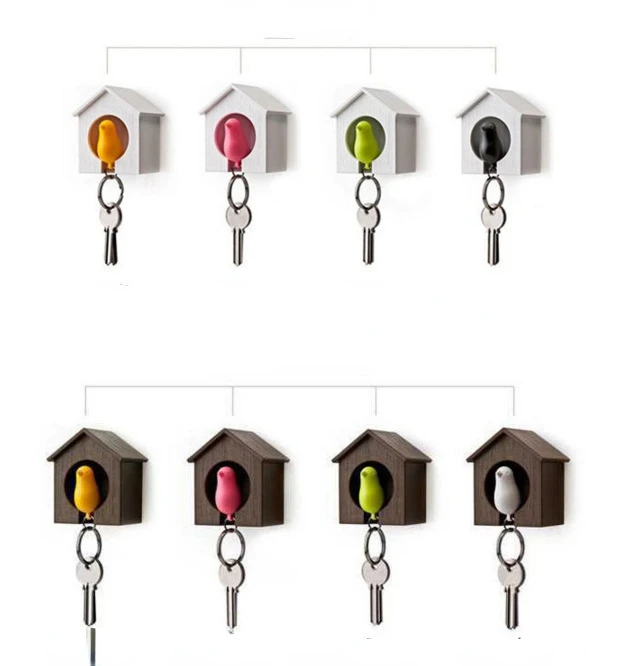 Birdhouse Wall Keys Hooks Creative Bird Keychain Double Bird Nest Sparrow House Key Chain Ring Holder Bird Whistle Storage Box