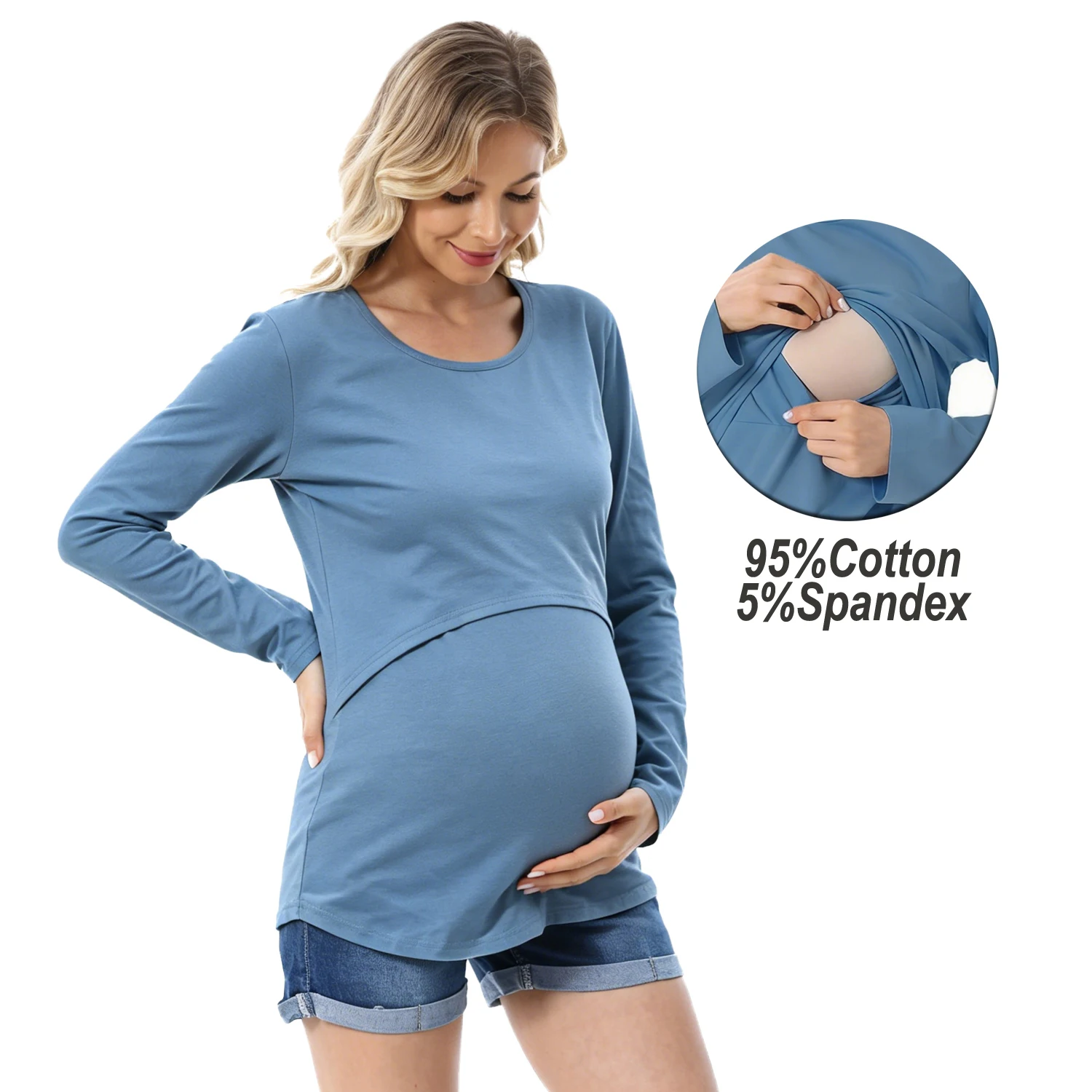 

Cotton Maternity Nursing T-shirt Plus Size Spring Autumn Long Sleeve Breastfeeding Clothes Loose Stretchy Casual Soft For Pregna