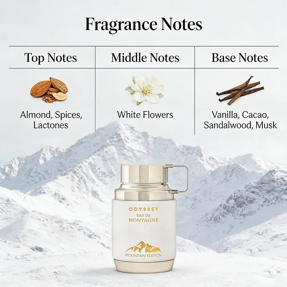 بخاخ Armaf Odyssey Eau De Montagne Mountain Edition EDP للجنسين - 3.4 أونصة فانيليا شرقية تدوم طويلاً
