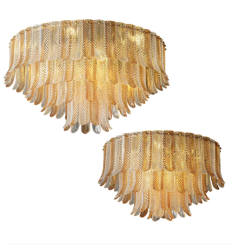 

Post-modern Luxury Room Decor Large Ceiling Light with Amber Clear Glass Gold Brass Light Fixture Decor Living Room Ceiling