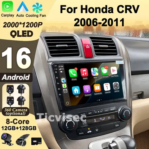 Android 16 Car Radio For Honda CR-V 3 RE CRV 2007-2011 Multimedia Video Player 2 Din Navigation GPS Carplay DVD Head Unit
