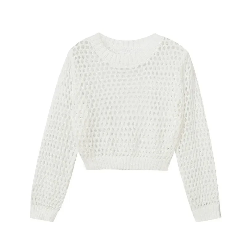 Women's Retro Sunscreen Hollow Out Knitwear Long Sleeve Cover Up Top Summer Design