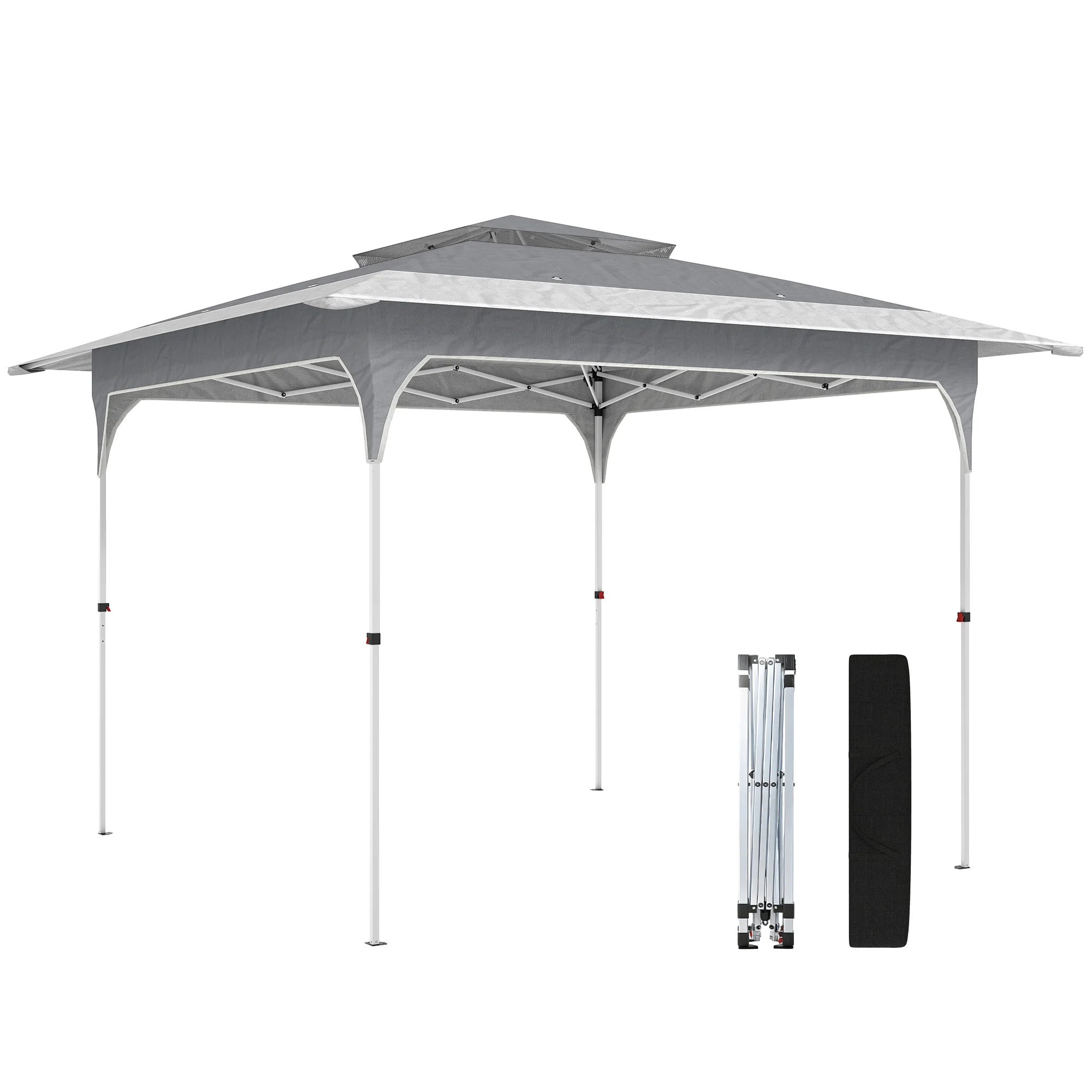 Outsunny Carpa Plegable 3,5x3,5 m, Pop-up con Doble Techo, UPF50+, Altura Ajustable 3 Niveles, Gazebo Exterior Caqui