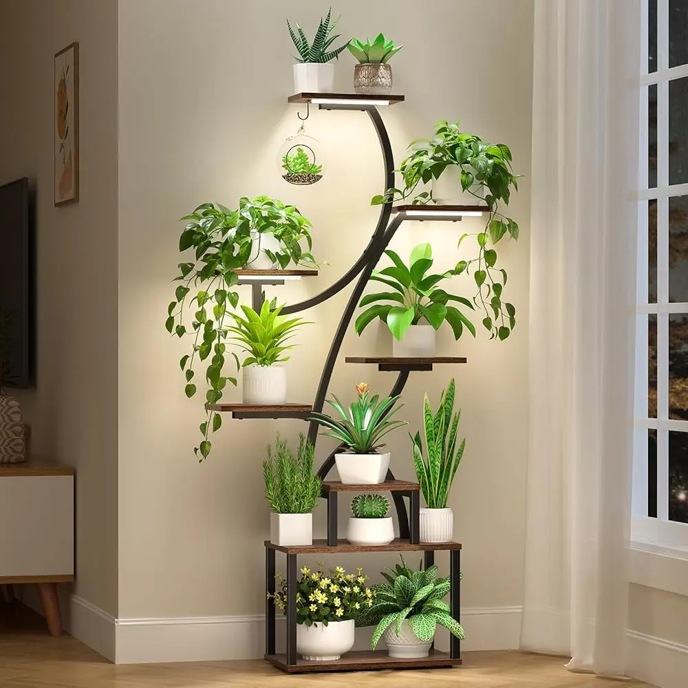 

Plant Stand Indoor With Grow Light, 8 Tiered Plant Shelf For Multiple Plants, 62"" Tall Tree Shaped Metal Plant Ra Flower