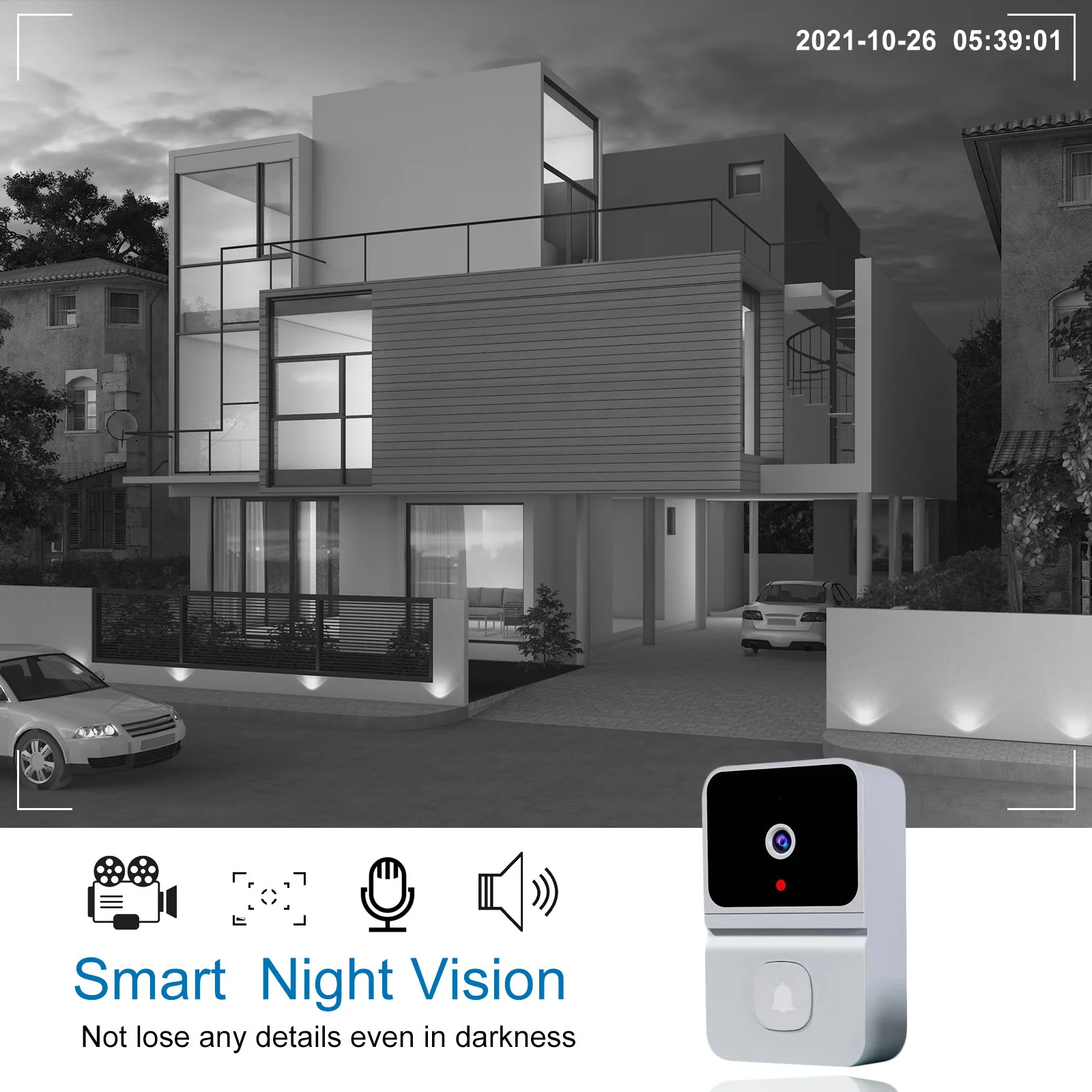 Campainha Visual Inteligente Sem Fio, 2.4G, Wi-Fi, 450P, Visão Nocturna, Áudio Bidirecional, Armazenamento na Nuvem, Tuya, Casa, Controle de Voz