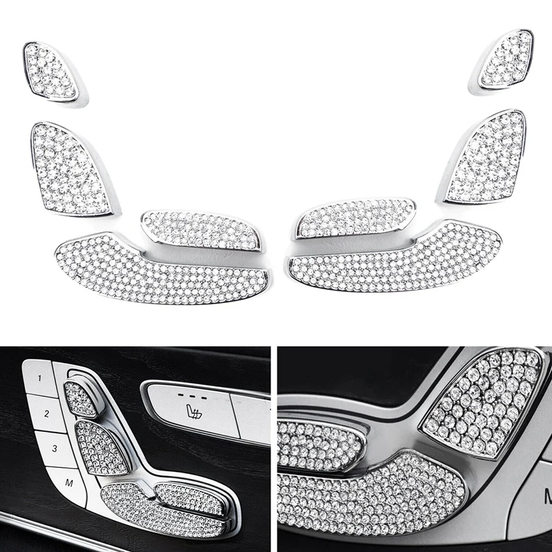 Silver Bling Crystal Seat Adjust Control Switch Decor Cover Trims for Mercedes Benz C E GLC W205 W213 X205 2015+