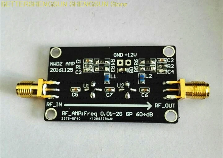 RF broadband amplifier Low noise discharge LNA 0.1M-2G gain 60dB two stage amplification