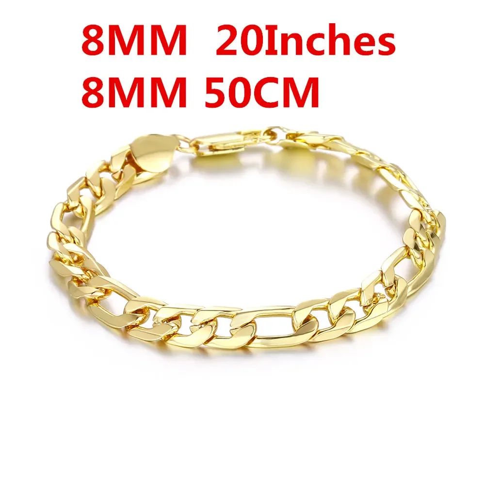 男性用18Kゴールドネックレス,20インチ,クラシック,8mmサイド,ファッションジュエリー,結婚披露宴ギフト,色あせない,高品質
