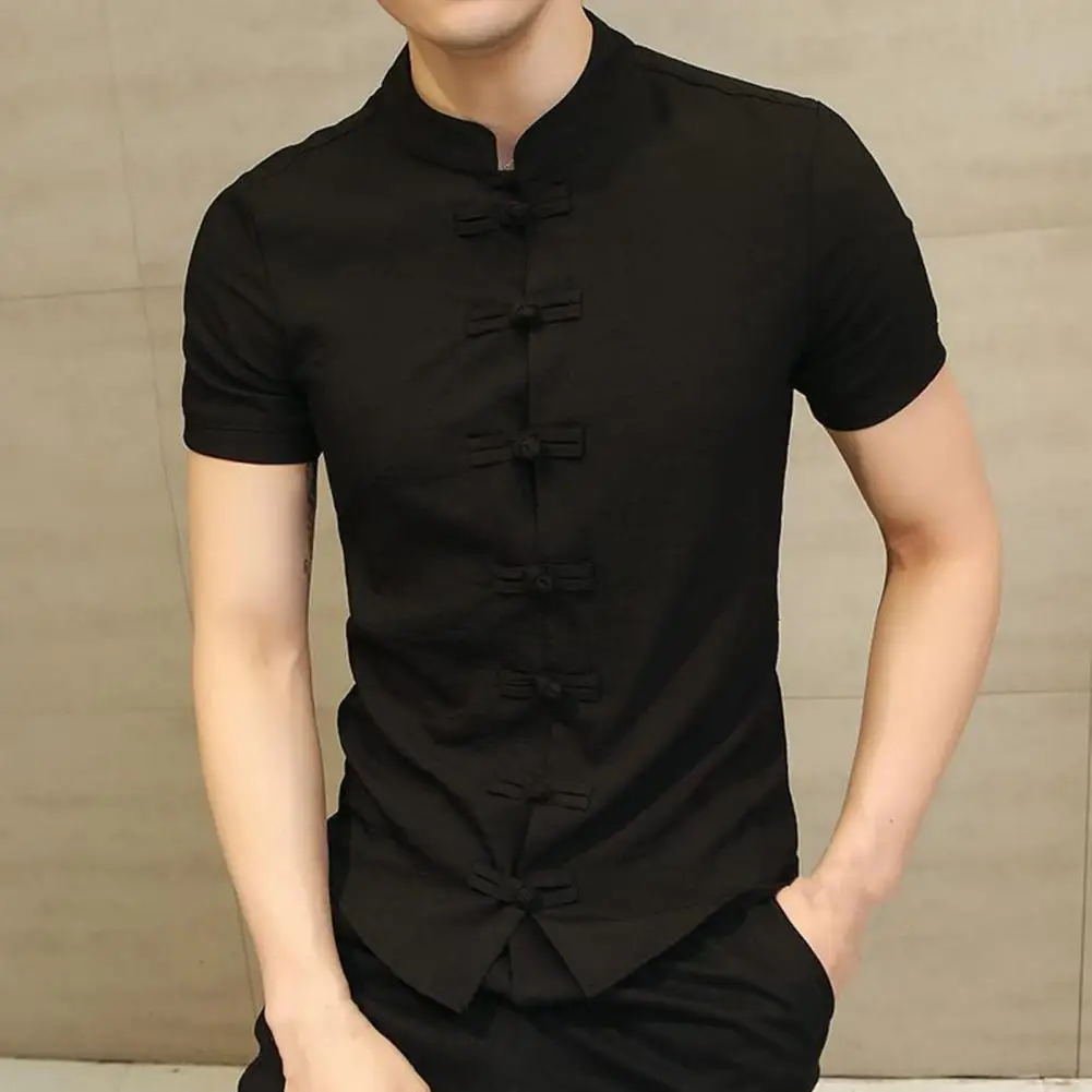 

Gentle Chinese Traditional Clothes Short Sleeve Single-breasted Vintage Chinese Style Men Top Men Top Match Pants