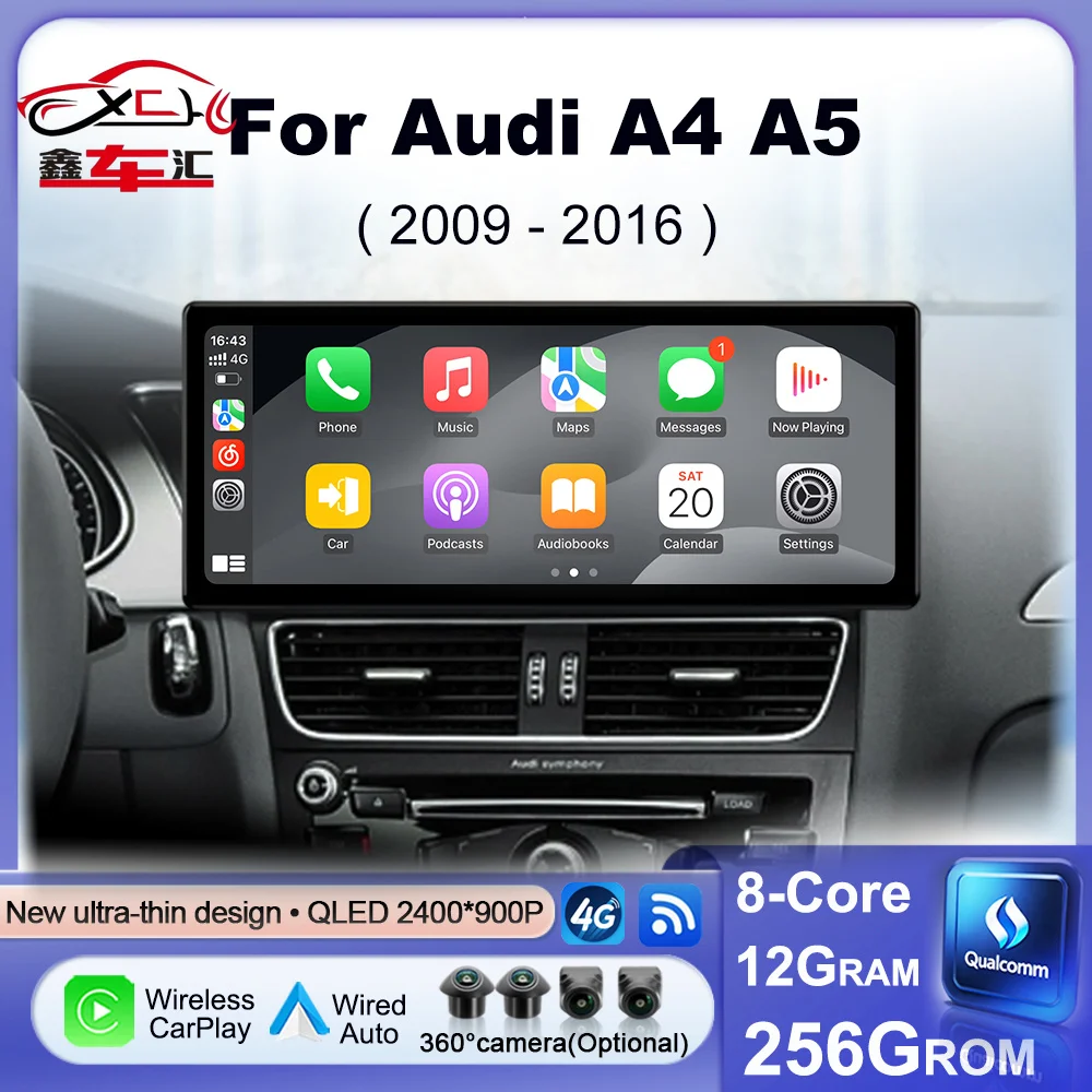 

Car Radio Multimedia Wireless CarPlay For Audi A4 A5 2009 - 2016 Android 15 Navigation GPS QLED Screen WIFI Bluetooth Car Radios
