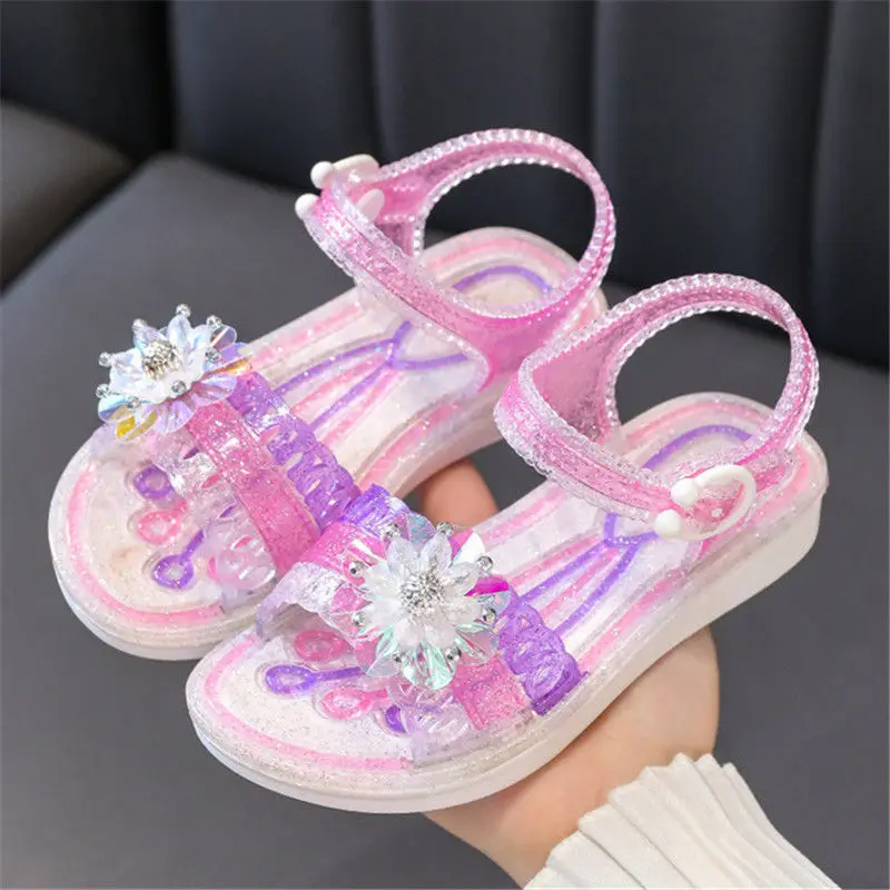 2023 Summer New Light Luxury Fashion Girls Sandals Princess Shoes Non-slip Beach Slippers Kids Shoes Boutique Simple Style