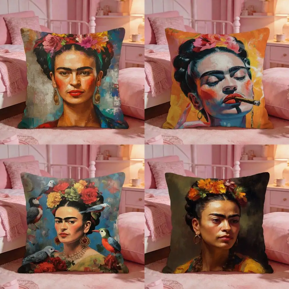 Frida Kahlo Painting Art Cushion Cover Premium Comfort Reversible Pillow Cove -Two in One Design for Any Room & Car Interior