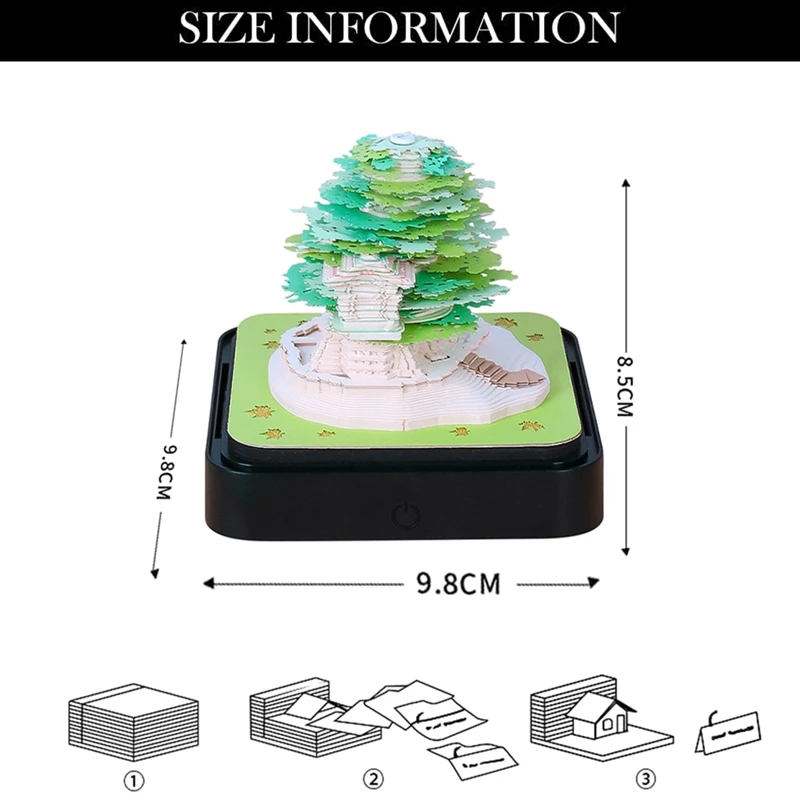 Bloc de notas de calendario con luces LED, Bloc de notas 3D, regalo de tallado de papel, decoración de escritorio para oficina, fácil de usar, 2024