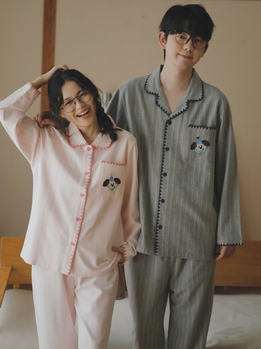 

Cute Cartoon Couple Spwear Loose Fit Long Sve Cotton Flannel Home Clothes Warm Autumn Winter Pyjamas for Men And Women