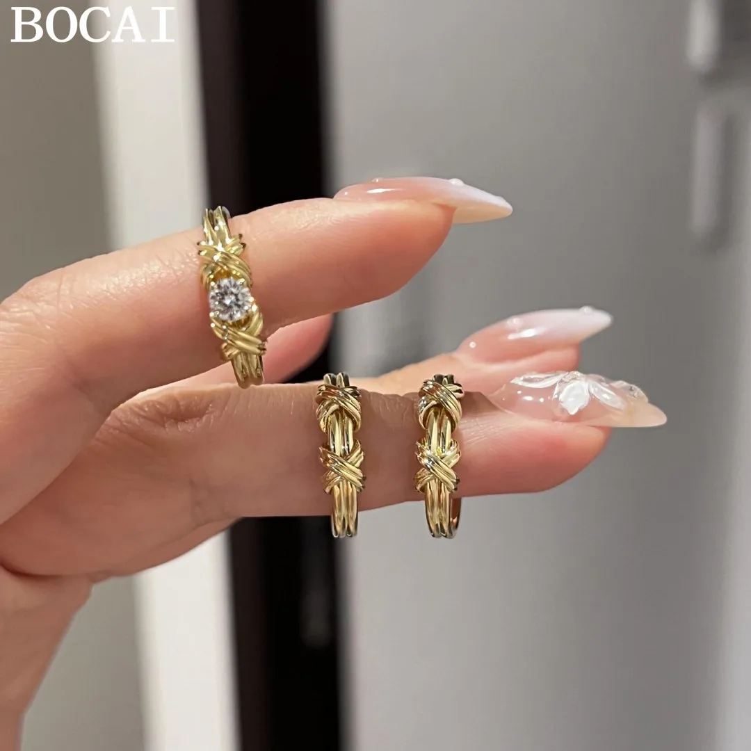 

Новое модное роскошное кольцо BOCAI из серебра S925 с нерегулярным узлом и бриллиантами, женский стиль