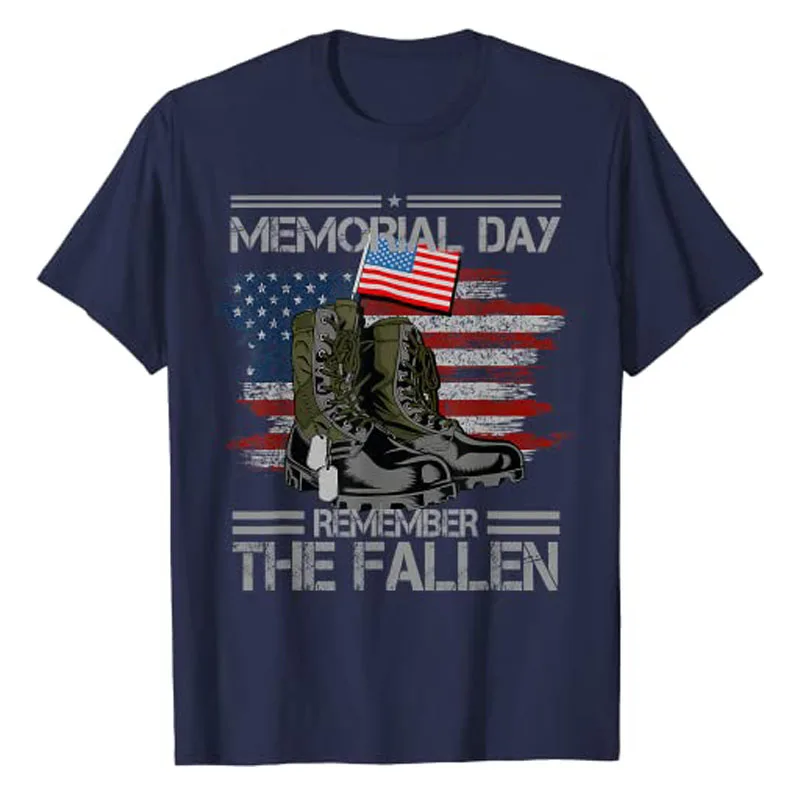 Memorial Day Remember The Fallen Veteran Military Vintage T-Shirt Men's Fashion Usa American Proud Tee 4th of July Patriotic Top image 6