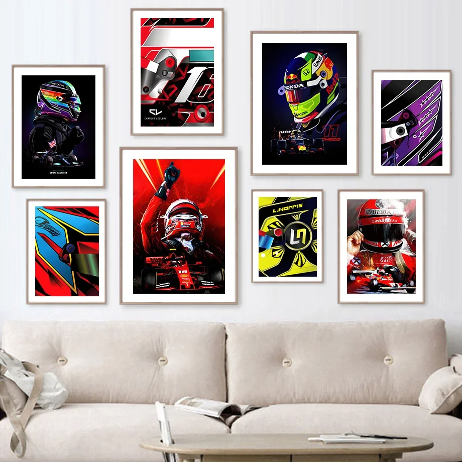 بطل العالم الفورمولا واحد المتسابق الملصقات والمطبوعات الرسم على لوحات القماش الجدارية الحديثة F1 صور لغرفة المعيشة نادي ديكور هدية #1