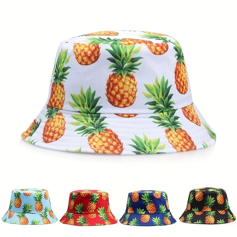 

Pineapple Print Bucket Hat Two-sided UV Protection For MenWomen Fisherman HatsFoldable Travel Beach Street Hip-Hop